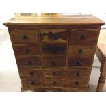 An Afghan wood hand made 15 drawer chest of drawers 88x89cm