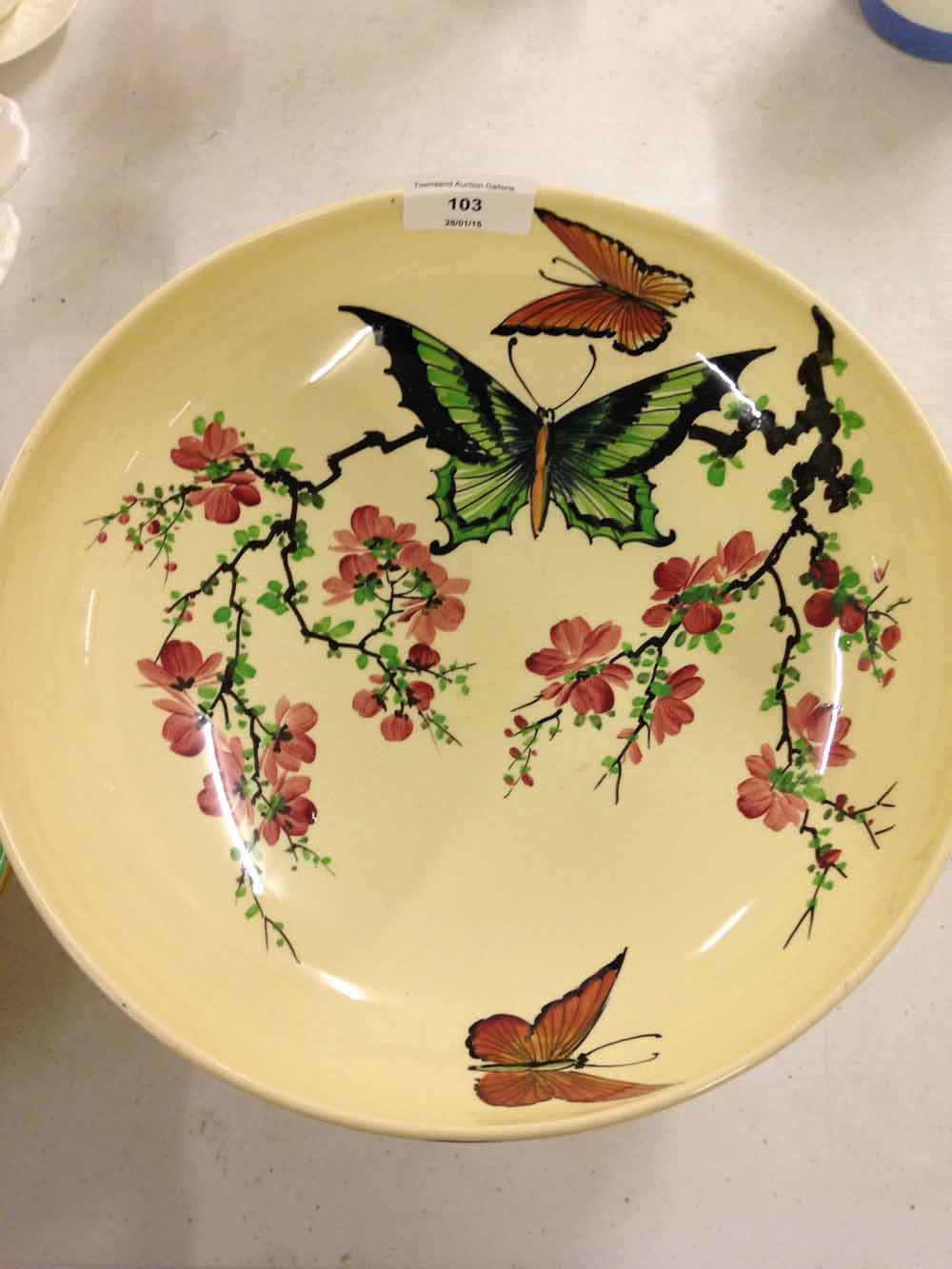 A Royal Doulton hand painted butterfly pattern footed bowl.