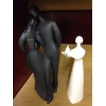 A Royal Doulton black basalt figure 'Lovers' HN2783 together with a Royal Doulton blanc de chine '