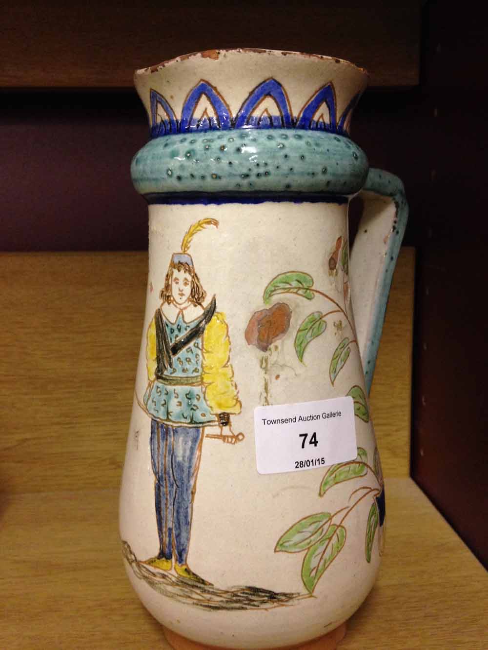 An antique tin glaze jug c.19th century 'Picking' mark to base