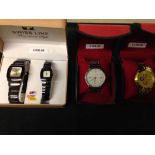 4 boxed watches; Ladies & gents matching Swiss Line watches & 2 Orlando gents watches.