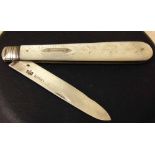 Antique silver and mother of pearl fruit knife. Birmingham hallmark, maker Francis Higgins, 1880-