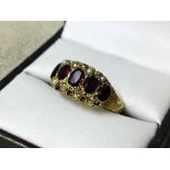 Antique Victorian 15ct gold garnet & seed pearl dress ring. Chester hallmark 1880, set with 5 oval