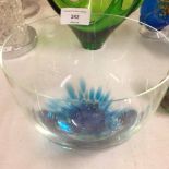 Blue art glass bowl, 17cm diameter.