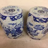 A pair of large oriental blue and white octagonal seats 44cm tall