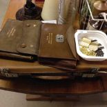 4 vintage masonic cases with aprons c1920s with initiation certificates and 3 medal jewels inc