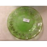 Antique Bohemian green glass enamelled plate.