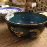 A late 19th century Chinese cloisonne bowl with dragon chasing flaming pearl decoration. 11cm