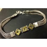 Ladies art deco style 925 silver bracelet with 3 square cut clear stones. Approx 19cm.