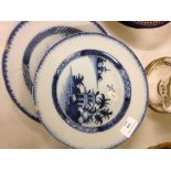 A pair of late 18th century English Delft blue & white plates a/f.