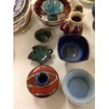 9 pieces of studio pottery to include Royal Doulton dish and hand painted vase.