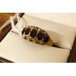 Antique Victorian 15ct gold garnet & seed pearl dress ring. Chester hallmark 1880, set with 5 oval