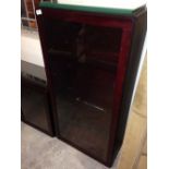 A dark wood display cabinet, 4 shelves, portrait orientation. 112 x 56cm.