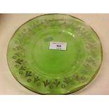 Antique Bohemian green glass enamelled plate.