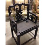 Chinese rosewood carved back chair, as found.