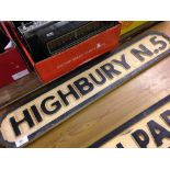 Reproduction wooden road sign Highbury N5 (home of Arsenal FC).