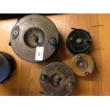 4 vintage wooden sea & coarse fishing reels.