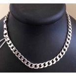 Heavy 925 silver flat curb link chain necklace. 18" long, approx 59.5g.