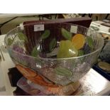 A boxed coloured glass fruit bowl 'Pompeii Fruit' pattern by Fifth Avenue Crystal.