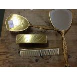 A vintage dressing table set 2 brushes, comb & mirror.