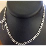 Heavy white metal (possibly continental silver) flat curb link necklace with 925 silver safety