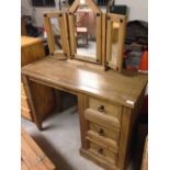 Pine dressing table with 3 section mirror.