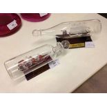 2 glass ships in bottles - The Mary Rose & a Spanish Galleon