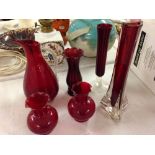 A collection of Ruby glassware to include Murano jug and vase