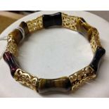 Bracelet with Tigers Eye stones and pierced gold on silver beads, marked 925