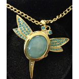 Creature & Co dragonfly design pendant watch with turqoise crystal wings & central turqoise stone.