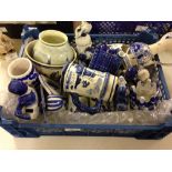 A box of blue & white china to include Delft and Gouda