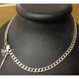 Heavy white metal (possibly continental silver) flat curb link necklace with 925 silver safety