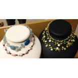 3 Pia freshwater pearl and gemstone necklaces. Retired designs.