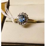 9ct gold diamond and blue topaz dress ring, size N