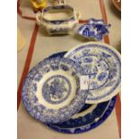 A quantity of 19th Century blue & white china including a Spode Pickle dish and Wedgwood January