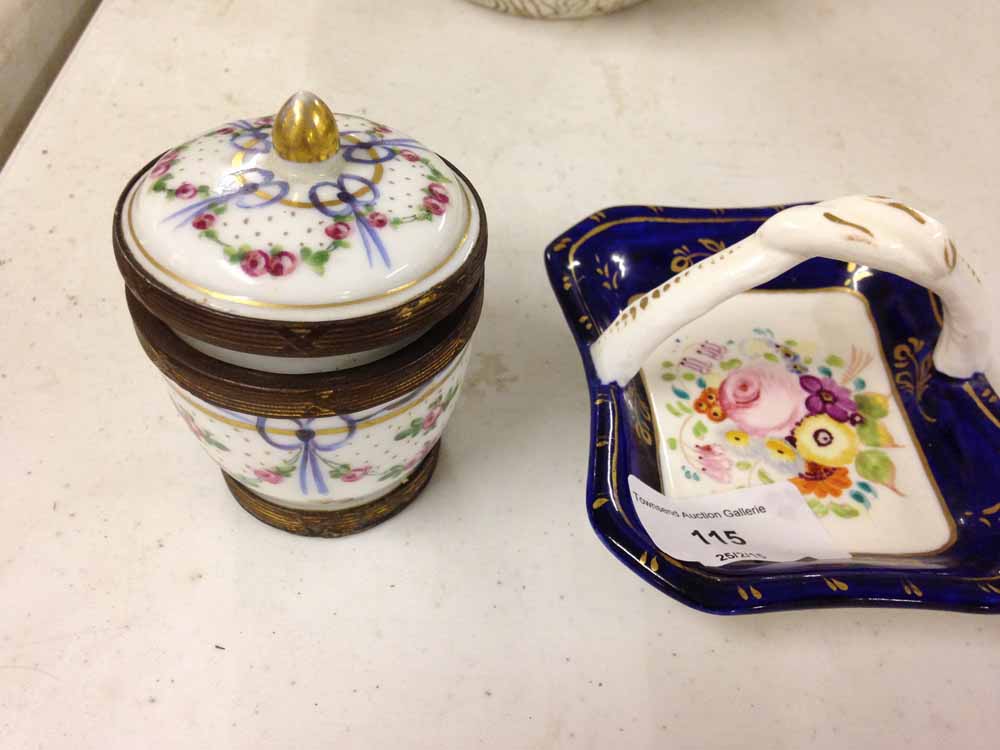19th Century miniature porcelain basket c.1825 together with a small porcelain lidded pot