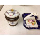 19th Century miniature porcelain basket c.1825 together with a small porcelain lidded pot