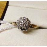 9ct gold diamond cluster ring, 0.05 carat diamond weight. Size P.