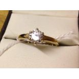 9ct gold CZ solitaire ring, engraves inside "I love you", size S