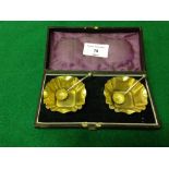 Pair of boxed Gilt Salts with matching spoons, original case