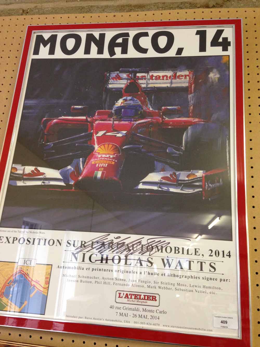 A framed & glazed signed Monaco '14 formula 1 motor racing poster 'Alonso out of the Tunnel'