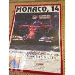 A framed & glazed signed Monaco '14 formula 1 motor racing poster 'Alonso out of the Tunnel'