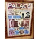 A framed & glazed reproduction theatre poster - Laurel & Hardy Palace Theatre. 45 x 35cm.