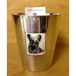 Silver beaker with enamelled dog decoration, approx weight 120.8g.