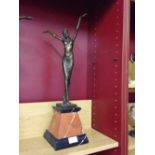 An art deco style bronze lady on square marble base. 56cm tall.