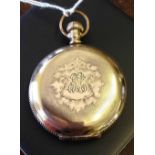 An American Waltham USA Traveler full hunter pocket watch. Inner case marked 14k, dial good with