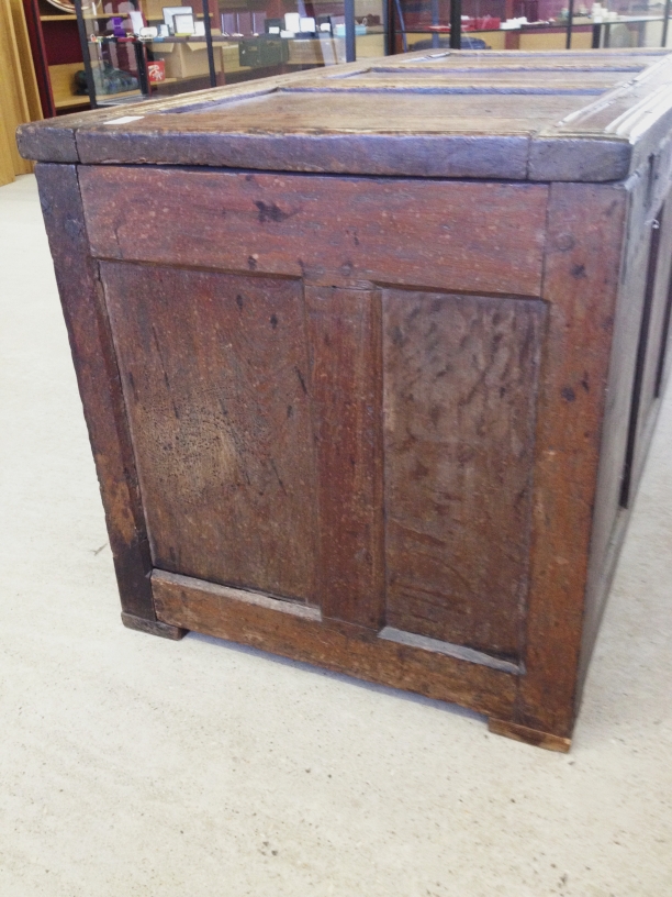 A 17th century antique oak coffer/blanket chest inscribed TC 1687. - Image 5 of 6