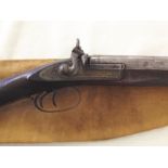 An antique double barelled percussion cap muzzle loading hunting gun - Maker E. Winton Tiverton.