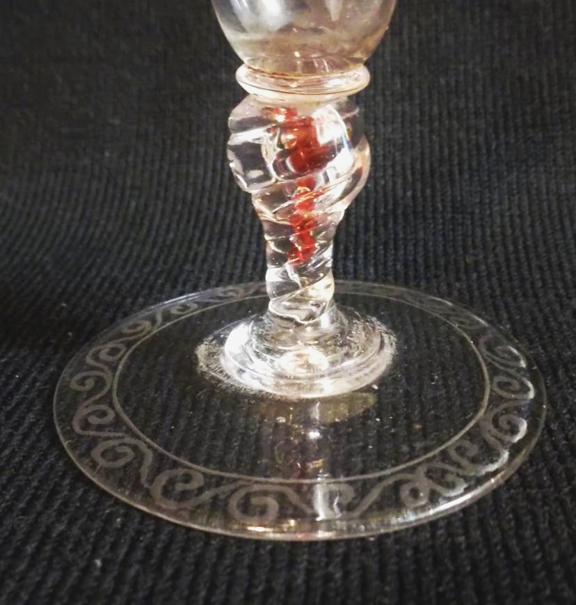 A 18th century Silesian wine/sherry glass c1720 with a ruby glass zwischengold medallion bearing the - Image 8 of 8
