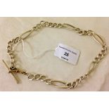 Hallmarked silver watch chain with 7 elongated links and T bar. Most links have the lion standard